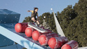 Host John Henson says "'Winter Wipeout': so naughty it's nice!" In order for contestants to get their mittens on the cold, hard $50,000 grand prize, they must first face the Snowboard Half Pipe, as they try to defy gravity but find themselves falling to the ground like scintillating snowflakes. Next on the course, players receive a swift kick in the ski pants from the abominable Snow Boot, followed by a frosty trip to Avalanche Alley, where conditions are perfect for scattered flurries of Wipeouts Photography by: (ABC/MIKE WEAVER)