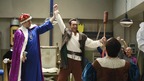 BETTER OFF TED - "You Are the Boss of Me" - With daughter Rose out of town, Ted tries socializing with Lem and Phil. They reluctantly invite him to their Medieval Fight Club, held in Veridian's basement. Once Ted's sucked into the action, he finds he can't stop, oblivious to the fact that his presence is making everyone else feel like they're still on the clock. Meanwhile, Linda attempts to befriend Veronica and realizes they might be better off staying in a boss/employee relationship, on "Better Off Ted," TUESDAY, JUNE 23 (9:00-9:30 p.m., ET) on the ABC Television Network.  (ABC/RON TOM)  BENJAMIN KING, JAY HARRINGTON, JONATHAN SLAVIN