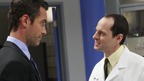 BETTER OFF TED -- "Better Off Ted," a new office comedy about successful good guy Ted who runs Research and Development at the morally questionable Veridian Dynamics, premieres WEDNESDAY, MARCH 18 (8:30-9:00 p.m., ET) on the ABC Television Network. In "Pilot," Ted finds out just how far Veronica's willing to go for Veridian's greater good when she charges him with convincing brilliant research scientist Phil to be cryogenically frozen for a test experiment. Phil is excited, even if best friend and research partner, Lem, is a little jealous. . . and Ted is more than a little worried about the long-term effects if the experiment actually goes ahead.  (ABC/RON TOM) JAY HARRINGTON, JONATHAN SLAVIN