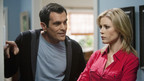 MODERN FAMILY - "Fifteen Percent" - Mitchell plants the seed in Jay's head that he thinks one of Jay's old buddies, Shorty, might be secretly gay. Jay doesn't believe it for a second... except for all the questionable signs he now keeps noticing. Meanwhile Gloria gives Manny's date a makeover and Claire faces off with Phil's universal remote, on "Modern Family," WEDNESDAY, JANUARY 13 (9:00-9:30 p.m., ET), on the ABC Television Network. (ABC/RANDY HOLMES) TY BURRELL, JULIE BOWEN