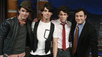 JIMMY KIMMEL LIVE - "Jimmy Kimmel Live" airs every weeknight, (12:05 - 1:05 a.m., ET), following "Nightline," featuring a diverse lineup of guests that include celebrities, athletes, musical acts, comedians and human interest subjects, along with comedy bits and a house band. The guests for TUESDAY, NOVEMBER 25 included musical guests and panelists Jonas Brothers. (ABC/MICHAEL DESMOND)KEVIN JONAS, JOE JONAS, NICK JONAS, JIMMY KIMMEL