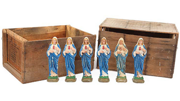 Two (2) crates filled with six (6) Virgin Mary statues Two (2) crates filled with six (6) Virgin Mary statues, all plastic. The Virgin Marystatues were used to smuggle heroin out of Africa. Crate measures approx. 22 in. x 15 in. x 14 in. and the statues measures 12 in.Related content:EPISODE RECAP - "Deus Ex Machina"EPISODE RECAP - "Three Minutes"PHOTOS - "Three Minutes"EPISODE RECAP - "The 23rd Psalm"PHOTOS - "The 23rd Psalm"