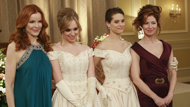 DESPERATE HOUSEWIVES - "In Buddy's Eyes" - Julie, Dylan, Katherine and Bree at the Founders Day Ball, on Desperate Housewives," SUNDAY, APRIL 20 (9:00-10:02 p.m., ET) on the ABC Television Network. (ABC/RON TOM) MARCIA CROSS, ANDREA BOWEN, LYNDSY FONSECA, DANA DELANY