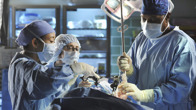 GREY'S ANATOMY - "There's No 'I' in Team" - Cristina gets a chance to scrub in with the Chief during surgery, on "Grey's Anatomy," THURSDAY, OCTOBER 23 (9:00-10:01 p.m., ET) on the ABC Television Network. (ABC/ERIC MCCANDLESS) SANDRA OH, JAMES PICKENS JR.