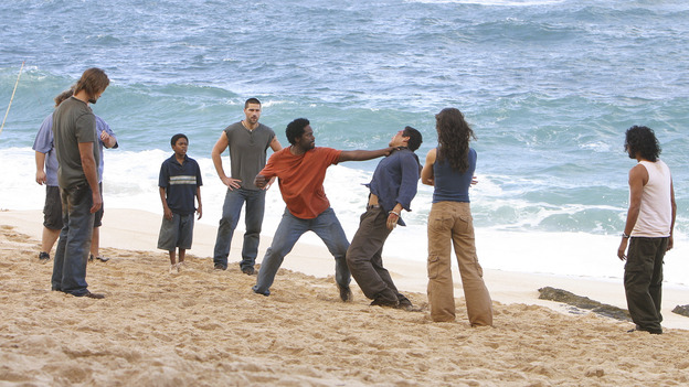 LOST - "...In Translation" - When the raft the survivors have been building mysteriously burns down, Michael is convinced that Jin is responsible for the sabotage, which only further escalates their rivalry. Meanwhile, Sun stuns her fellow survivors with a surprising revelation, and Boone gives Sayid a warning about Shannon, on "Lost," WEDNESDAY, FEBRUARY 23 (8:00-9:01 p.m., ET), on the ABC Television Network. JOSH HOLLOWAY, JORGE GARCIA, MALCOLM DAVID KELLEY, MATTHEW FOX, HAROLD PERRINEAU, DANIEL DAE KIM, EVANGELINE LILLY, NAVEEN ANDREWS