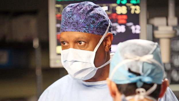 GREY'S ANATOMY - "Support System" - A devastated Cristina presses Owen to confess the intimate details of his affair; Mark takes his new authority very seriously when he steps in as chief for the day and butts heads with Richard over a patient's liver transplant; and Callie deems Meredith ready for the boards, while the rest of the residents continue to stress about the exam. Meanwhile, Callie, Arizona and Bailey plan a much needed ladies night for Teddy, on "Grey's Anatomy," THURSDAY, APRIL 12 (10:01-11:00 p.m., ET) on the ABC Television Network. (ABC/ADAM LARKEY)JAMES PICKENS JR.