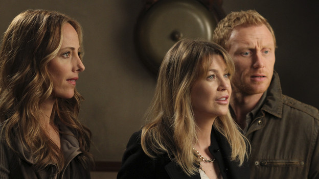 GREY'S ANATOMY - "Something's Gotta Give" - Top security measures go into place as a team of doctors, led by the Chief, try to save the life of a major policitcal figure from the Middle East. Meanwhile Cristina decides to finally decorate her new place and throw a housewarming party, and Alex shows up late from a weekend getaway to his first day of rounds with the new Pediatrics Attending, Dr. Phil Stark (guest star Peter MacNicol), on "Grey's Anatomy," THURSDAY, NOVEMBER 11 (9:00-10:01 p.m., ET) on the ABC Television Network. (ABC/RON TOM)KIM RAVER, ELLEN POMPEO, KEVIN MCKIDD
