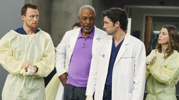 GREY'S ANATOMY - "Wish You Were Here" - Meredith,&nbsp;Derek, Owen and the Chief wait for their new patient, a serial killer on death row, on "Grey's Anatomy," THURSDAY, JANUARY 8 (9:00-10:01 p.m., ET) on the ABC Television Network. (ABC/CRAIG SJODIN) KEVIN MCKIDD, JAMES PICKENS JR., PATRICK DEMPSEY, ELLEN POMPEO