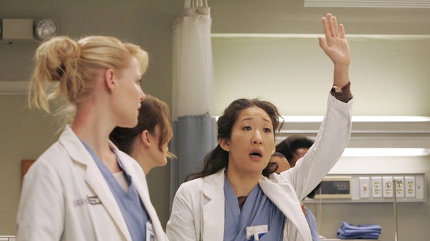 GREY'S ANATOMY - "Walk on Water" - Beginning February 8, Grey's Anatomy enters a three-episode story arc that will challenge the interns of Seattle Grace -- and "Grey's" fans as well -- like never before. "Walk on Water" airs THURSDAY, FEBRUARY 8 (9:00-10:00 p.m., ET) on the ABC Television Network. Elizabeth Reaser (Independent Spirit Award winner for "Sweet Land") guest stars as a patient over multiple episodes. (ABC/VIVIAN ZINK)KATHERINE HEIGL, ELLEN POMPEO, SANDRA OH