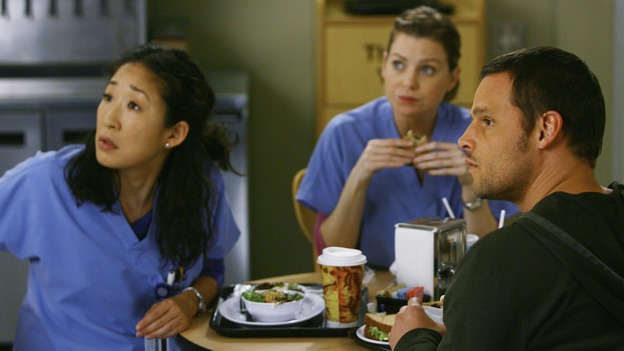 GREY'S ANATOMY - "Now or Never" - Drs. Cristina Yang, Meredith&nbsp;Grey and Alex Karev respond to the news that Dr.&nbsp;George O'Malley has joined the U.S. Army, on "Grey's Anatomy," THURSDAY, MAY 14 (9:00-11:00 p.m., ET) on the ABC Television Network. SANDRA OH, ELLEN POMPEO, JUSTIN CHAMBERS