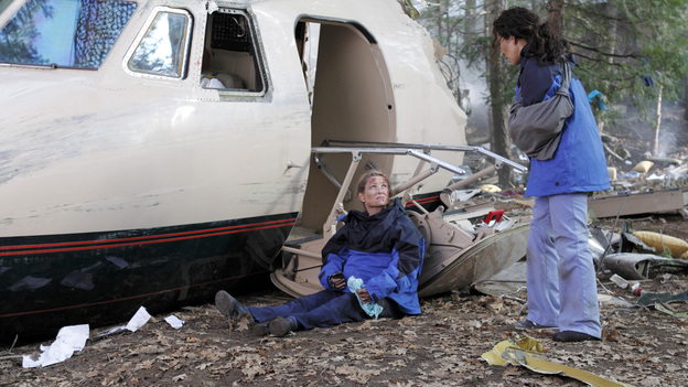 GREY'S ANATOMY - "Flight" - Faced with a life threatening situation, the doctors must fight to stay alive while trying to save the lives of their peers; Bailey and Ben make a decision regarding their relationship; and Teddy is presented with a tempting offer. Meanwhile, Richard plans a special dinner for the residents, on the Season Finale of "Grey's Anatomy," THURSDAY, MAY 17 (9:00-10:01 p.m., ET) on the ABC Television Network. (ABC/CRAIG SJODIN)JAMES LEGROS, JESSICA CAPSHAW, SANDRA OH