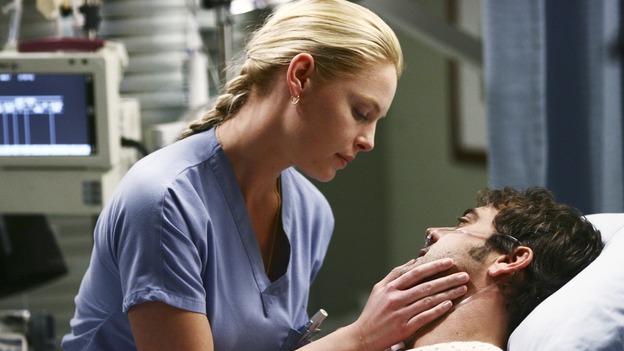 GREY'S ANATOMY - "Superstition" - When a series of deaths occur at Seattle Grace, the uncanny events bring out the doctors' superstitious sides and make Izzie nervous about Denny's surgery. Meanwhile, Derek and Addison discuss making a more permanent living arrangement, and Richard treats a very special, old friend, on "Grey's Anatomy," SUNDAY, MARCH 19 (10:00-11:00 p.m., ET) on the ABC Television Network. (ABC/SCOTT GARFIELD)KATHERINE HEIGL, JEFFREY DEAN MORGAN