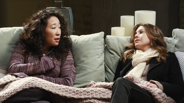 GREY'S ANATOMY - "I Will Follow You into the Dark" - Meredith and Cristina comfort each other, on "Grey's Anatomy," THURSDAY, MARCH 12 (9:00-10:02 p.m., ET) on the ABC Television Network. (ABC/RON TOM) SANDRA OH, ELLEN POMPEO