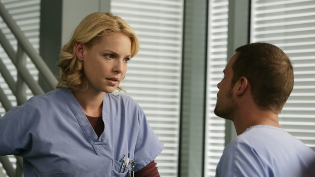 GREY'S ANATOMY - "Losing My Mind" - Dr. Wyatt refuses to let Meredith give up on therapy, Alex learns the truth about Rebecca's medical condition, the Chief insists that Erica perform a risky surgery on his mentor, and after receiving news of Burke, Cristina continues to do things contrary to her nature, going so far as cleaning her always-messy apartment, on "Grey's Anatomy," THURSDAY, MAY 15 (9:00-10:02 p.m., ET) on the ABC Television Network. (ABC/MITCH HADDAD)KATHERINE HEIGL, JUSTIN CHAMBERS