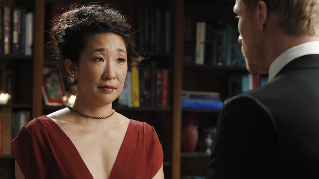 GREY'S ANATOMY - "With You I'm Born Again" -- After an unforgettable and heart-pounding season finale, "Grey's Anatomy" returns for its seventh season on THURSDAY, SEPTEMBER 23 (9:00-10:01 p.m., ET) on the ABC Television Network. In the season premiere, the hospital staff is trying to deal with physical and emotional trauma in the wake of the deadly rampage of a vengeful gunman. As Dr. Perkins (James Tupper), a trauma counselor, is brought in to help in the recovery and to assess each doctor's readiness to return to work, Derek makes a spontaneous decision to resign as Chief and rushes back into surgery, taking everything a little too fast, and Cristina buries herself in her wedding planning. (ABC/PETER "HOPPER" STONE)SANDRA OH, KEVIN MCKIDD
