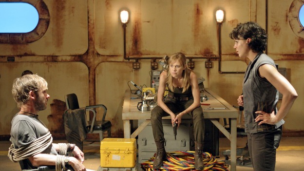 LOST - "Through the Looking Glass" - Bonnie watches as fellow Other Greta interrogates Charlie inside the Looking Glass station, on the season finale of "Lost," WEDNESDAY, MAY 23 (9:00-11:00 p.m., ET), on the ABC Television Network. (ABC/MARIO PEREZ) DOMINIC MONAGHAN, TRACY MIDDENDORF, LANA PARRILLA