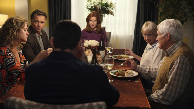 DESPERATE HOUSEWIVES - "Sorry Grateful" - Thanksgiving on Wisteria Lane finds Gabrielle and Carlos hosting Carmen, Hector and Grace to a bountiful feast.  But the Solis's discover some surprising news about the Sanchez's that could threaten their time with Grace. Meanwhile, Bree invites Keith's parents (John Schneider and Nancy Travis) to partake in Thanksgiving at her house and learns some family secrets; Susan butts heads with Lynette over her sleep training techniques for baby Paige; Renee continues to remind Tom about their past; and Beth tries to uncover more about Paul's past misdeeds, on "Desperate Housewives," SUNDAY, NOVEMBER 14 (9:00-10:01 p.m., ET) on the ABC Television Network. (ABC/DANNY FELD)NANCY TRAVIS, JOHN SCHNEIDER, BRIAN AUSTIN GREEN, MARCIA CROSS, KATHRYN JOOSTEN, ORSON BEAN