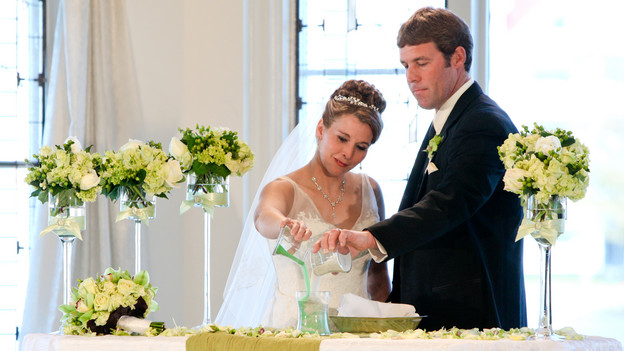 A beautiful sand ceremony at the altar of Disney&acirc;��s Wedding Pavilion. www.disneyweddings.com