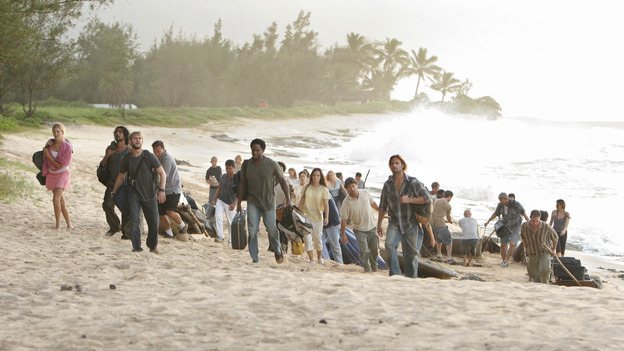 LOST - "Whatever the Case May Be" - Jack, Kate and Sawyer fight over possession of a newly discovered locked metal briefcase which might contain insights into Kate's mysterious past. Meanwhile, Sayid asks a reluctant Shannon to translate notes he took from the French woman, a rising tide threatens to engulf the fuselage and the entire beach encampment, and Rose and a grieving Charlie tentatively bond over Claire's baffling disappearance, on "Lost," WEDNESDAY, JANUARY 5 (8:00-9:00 p.m., ET), on the ABC Television Network.  (ABC/MARIO PEREZ) MAGGIE GRACE, NAVEEN ANDREWS, DOMINIC MONAGHAN, HARROLD PERRINEAU, JOSH HOLLOWAY, EXTRAS