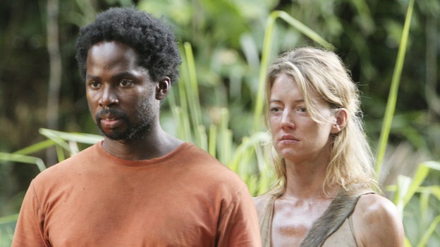 LOST - "Everybody Hates Hugo" - Disturbing memories from Hurley's past cause him to struggle with a task he's assigned inside the hatch. Meanwhile Sawyer, Michael and Jin discover the identities of their captors, and Claire uncovers a shocking piece of information about the fate of the raft, on "Lost," WEDNESDAY, OCTOBER 12 (9:00-10:00 p.m., ET), on the ABC Television Network. (ABC/MARIO PEREZ) HAROLD PERRINEAU, CYNTHIA WATROS