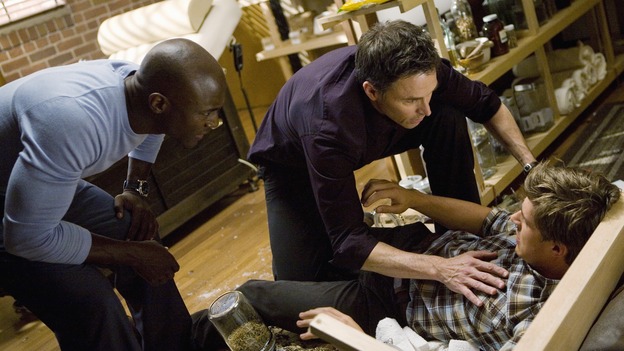 PRIVATE PRACTICE - "Second Chances" - Addison's brother, Archer, moves to LA to begin work at Pacific Wellcare, causing problems for both her and Naomi, and Cooper encourages Violet to talk to Pete and Sheldon about her pregnancy, but she's reluctant when she learns that neither of them wants children, on "Private Practice," THURSDAY, JANUARY 29 (10:01-11:00 p.m., ET) on the ABC Television Network. (ABC/RANDY HOLMES)TAYE DIGGS, TIM DALY, CHRIS LOWELL