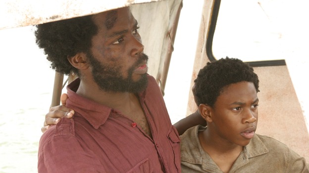 LOST -- "Live Together, Die Alone" - After discovering something odd just offshore, Jack and Sayid come up with a plan to confront "The Others" and hopefully get Walt back. Meanwhile, Eko and Locke come to blows as Locke makes a potentially cataclysmic decision regarding the "button" and the hatch, on the season finale of "Lost," WEDNESDAY, MAY 24 (9:00-11:00 p.m., ET), on the ABC Television Network. (ABC/MARIO PEREZ)HAROLD PERRINEAU, MALCOLM DAVID KELLEY