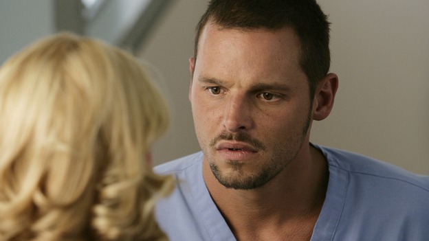 GREY'S ANATOMY - "Losing My Mind" - Dr. Wyatt refuses to let Meredith give up on therapy, Alex learns the truth about Rebecca's medical condition, the Chief insists that Erica perform a risky surgery on his mentor, and after receiving news of Burke, Cristina continues to do things contrary to her nature, going so far as cleaning her always-messy apartment, on "Grey's Anatomy," THURSDAY, MAY 15 (9:00-10:02 p.m., ET) on the ABC Television Network. (ABC/MITCH HADDAD)KATHERINE HEIGL, JUSTIN CHAMBERS