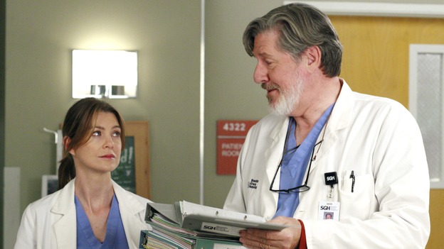 GREY'S ANATOMY - "The Heart of the Matter" - The Chief's wife, Adele, rushes their niece to Seattle Grace, the hospital where she once had her prom, Izzie reveals her feelings for George to a mutual friend, and the reaction is not what she expects, Derek teaches Cristina how to be a better teaching resident, and the world's oldest living intern, Norman, misdiagnoses one of Meredith's patients, on "Grey's Anatomy," THURSDAY, OCTOBER 18 (9:00-10:02 p.m., ET) on the ABC Television Network. (ABC/RON TOM)ELLEN POMPEO, EDWARD HERMANN