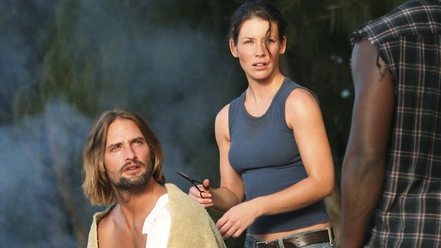 LOST - "The 23rd Psalm" - Mr. Eko interrogates Charlie about the Virgin Mary statue, Claire begins to lose faith in Charlie when she discovers his secret, and Jack is an interested observer when Kate gives the recovering Sawyer a much-needed haircut, on "Lost," WEDNESDAY, JANUARY 11 (9:00-10:00 p.m., ET), on the ABC Television Network. (ABC/MARIO PEREZ) EVANGELINE LILLY, JOSH HOLLOWAY, HAROLD PERRINEAU
