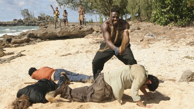 LOST - "Orientation" - Jack, Locke and Kate learn more secrets about the hatch. Meanwhile, after being beaten and taken captive, Sawyer, Michael and Jin wonder if their captors are fellow survivors or the dreaded "Others." Katey Sagal guest stars, on "Lost," WEDNESDAY, OCTOBER 5 (9:00-10:00 p.m., ET), on the ABC Television Network. (ABC/MARIO PEREZ)JOSH HOLLOWAY, HAROLD PERRINEAU, DANIEL DAE KIM, ADEWALE AKINNUOYE-AGBAJE