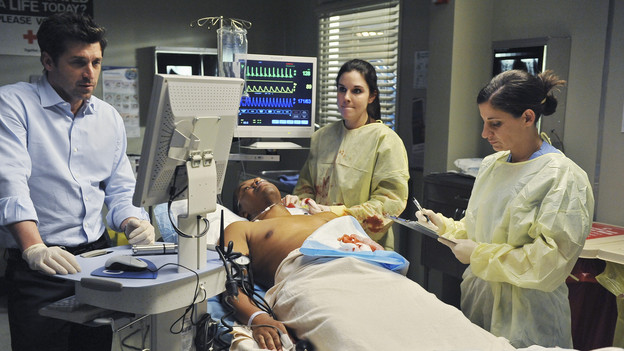 GREY'S ANATOMY - "Valentine's Day Massacre" -- It's Valentine's Day, and the doctors must treat dozens of injured people after the roof collapses at a popular romantic restaurant; Derek tries to manage his busy schedule as Chief of Surgery; Meredith wrestles with her new duties as the Chief's wife; and Mark and Callie team up to convince Sloan to do the right thing for her baby, on "Grey's Anatomy," THURSDAY, FEBRUARY 11 (9:00-10:01 p.m., ET) on the ABC Television Network. (ABC/ERIC MCCANDLESS)PATRICK DEMPSEY