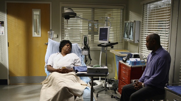 GREY'S ANATOMY - "Didn't We Almost Have It All" - Cristina and Burke's wedding day arrives - along with the interns' first exam results - and a successor to the Chief is named, as Callie and George make a big decision about their relationship, on the Season Finale of "Grey's Anatomy," THURSDAY, MAY 17 (9:00-10:07 p.m., ET) on the ABC Television Network. (ABC/SCOTT GARFIELD)LORETTA DEVINE, JAMES PICKENS, JR.