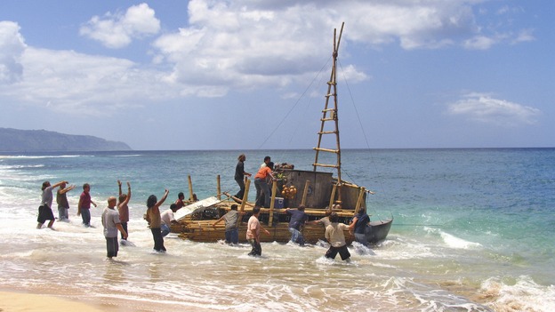 102844_4645 -- LOST - "Exodus," Part 2" - The castaways on the raft are surprised at sea by something they didn't expect. Meanwhile, remaining islanders try to blow open the hatch, and a visitor to the encampment might be a threat to Claire's infant son, on the Season Finale of "Lost," WEDNESDAY, MAY 25 (8:00-10:00 p.m., ET), on the ABC Television Network.(ABC/MARIO PEREZ)DOMINIC MONAGHAN, NAVEEN ANDREWS, JOSH HOLLOWAY, DANIEL DAE KIM, MALCOLM DAVID KELLEY, EXTRAS