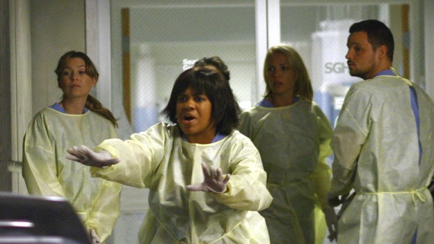 GREY'S ANATOMY - "Dream a Little Dream of Me" - On the two-hour season premiere of "Grey's Anatomy," Meredith and Derek learn that "happily ever after" isn't easy, a military doctor who brings in a trauma patient catches Cristina's eye, and the Chief and his staff reel at the news that Seattle Grace is no longer nationally ranked as a top-tier teaching hospital, on "Grey's Anatomy," THURSDAY, SEPTEMBER 25 (9:00-11:00 p.m., ET) on the ABC Television Network. (ABC/SCOTT GARFIELD)ELLEN POMPEO, CHANDRA WILSON, KATHERINE HEIGL, JUSTIN CHAMBERS