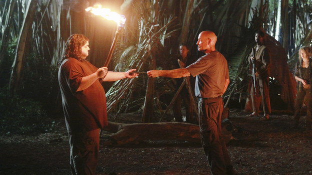 LOST - "Everybody Loves Hugo" - Hurley agonizes over what the group should do next, and Locke is curious about the new arrival to his camp, on "Lost," TUESDAY, APRIL 13 (9:00-10:02 p.m., ET) on the ABC Television Network. (ABC/MARIO PEREZ) JORGE GARCIA, TERRY O'QUINN