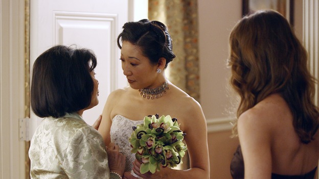 GREY'S ANATOMY - "Didn't We Almost Have It All" - Cristina and Burke's wedding day arrives - along with the interns' first exam results - and a successor to the Chief is named, as Callie and George make a big decision about their relationship, on the Season Finale of "Grey's Anatomy," THURSDAY, MAY 17 (9:00-10:07 p.m., ET) on the ABC Television Network. (ABC/SCOTT GARFIELD)TSAI CHIN, SANDRA OH, ELLEN POMPEO