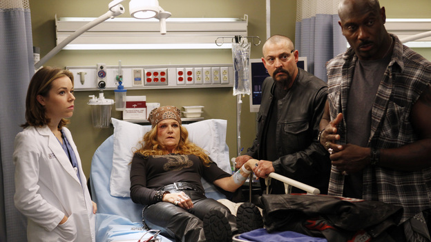 GREY'S ANATOMY - "Things We Said Today" - Bailey puts her wedding day on hold and continues her efforts to save Adele's life, Cristina and Owen remain undecided about their pending divorce, while Arizona and Callie try to get their spark back. Meanwhile, the hospital becomes inundated with a group of bikers after a horrible accident, on "Grey's Anatomy," THURSDAY, JANUARY 10 (9:00-10:02 p.m., ET) on the ABC Television Network. (ABC/KELSEY MCNEAL)TINA MAJORINO, DALE DICKEY, JAYE RAZOR