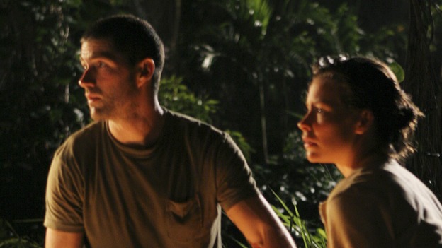 LOST -- "S.O.S." - Rose is surprisingly and vehemently opposed to Bernard's plan to create an S.O.S. signal; romantic sparks are rekindled between Jack and Kate when they trek into the jungle to propose a "trade" with "The Others"; and Locke begins to question his faith in the island, on "Lost," WEDNESDAY, APRIL 12 (9:00-10:01 p.m., ET), on the ABC Television Network. (ABC/MARIO PEREZ)MATTHEW FOX, EVANGELINE LILLY