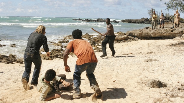 LOST - "Orientation" - Jack, Locke and Kate learn more secrets about the hatch. Meanwhile, after being beaten and taken captive, Sawyer, Michael and Jin wonder if their captors are fellow survivors or the dreaded "Others." Katey Sagal guest stars, on "Lost," WEDNESDAY, OCTOBER 5 (9:00-10:00 p.m., ET), on the ABC Television Network. (ABC/MARIO PEREZ)JOSH HOLLOWAY, DANIEL DAE KIM, HAROLD PERRINEAU, ADEWALE AKINNUOYE-AGBAJE