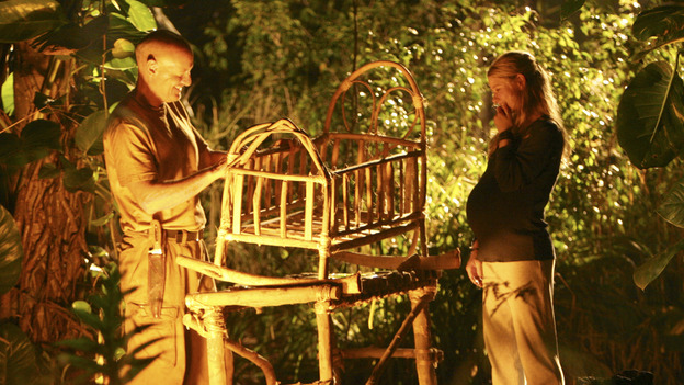 102301_1390 -- LOST - "Numbers" - When Hurley becomes obsessed with the French woman and heads into the jungle to find her, Jack, Sayid and Charlie have no choice but to follow. Meanwhile, Locke asks Claire to help build a mysterious item, on "Lost," WEDNESDAY, MARCH 2 (8:00-9:03 p.m., ET), on the ABC Television Network. (ABC/MARIO PEREZ) TERRY O'QUINN, EMILIE DE RAVIN