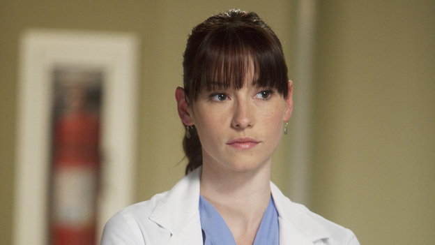 GREY'S ANATOMY - "Have You Seen Me Lately?" - In a final attempt to save Erica's life, Amelia arrives at Seattle Grace to beg Derek for help with the gliosarcoma case; Cristina and Owen engage in heated arguments during marriage counseling; Alex realizes that in order to be a good doctor, he'll need to improve his people skills; and Meredith is given a chance to shine when a man enters the ER after getting his hand stuck in meat grinder. Meanwhile, the residents continue to study for their upcoming oral boards, on Grey's Anatomy, THURSDAY, FEBRUARY 16 (9:00-10:02 p.m., ET) on the ABC Television Network. (ABC/RANDY HOLMES) CHYLER LEIGH