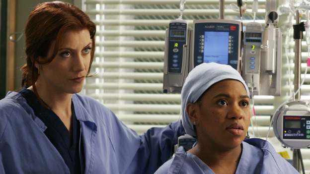 GREY'S ANATOMY - "Damage Case" -- The interns deal with a family involved in a car accident, Derek lets his emotions get the best of him, and Burke and Izzie make a new suggestion to Denny, on "Grey's Anatomy," SUNDAY, MAY 7 (10:00-11:00 p.m., ET) on the ABC Television Network. (ABC/RON TOM)KATE WALSH, CHANDRA WILSON