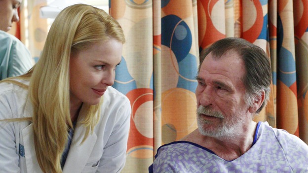 GREY'S ANATOMY - "Scars and Souvenirs" - The race for chief heats up after a new competitor enters the fray, tensions escalate between Izzie and George, and Callie must reveal a big secret. Meanwhile, Derek treats a patient near and dear to him, while Alex continues his work with Jane Doe, on "Grey's Anatomy," THURSDAY, MARCH 15 (9:00-10:01 p.m., ET) on the ABC Television Network. (ABC/RON TOM)KATHERINE HEIGL, JAMES GAMMON