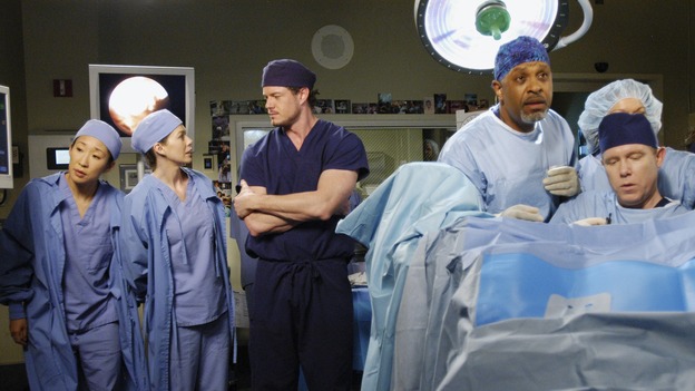 GREY'S ANATOMY - "Desire" - As the interns of Seattle Grace cram for their upcoming exam, the attendings vie for the Chief's position by tending to the chairman of the hospital board after he's admitted as a patient. Meanwhile, Burke struggles to involve Cristina in the wedding planning, things heat up between Addison and Alex, and Derek questions his relationship with Meredith, on "Grey's Anatomy," THURSDAY, APRIL 26 (9:00-10:01 p.m., ET) on the ABC Television Network. (ABC/GALE ADLER)SANDRA OH, ELLEN POMPEO, ERIC DANE, JAMES PICKENS, JR., STEWART SKELTON