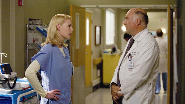 GREY'S ANATOMY - "Piece of My Heart" - Addison returns to Seattle Grace to perform an operation and is taken aback by all of the changes in her old co-workers' lives. Meanwhile Meredith and Derek's clinical trial has its first patient, and Rebecca/Ava returns with shocking news for Alex, on "Grey's Anatomy," THURSDAY, MAY 1 (9:00-10:01 p.m., ET) on the ABC Television Network.  (ABC/RANDY HOLMES)KATHERINE HEIGL, MARK ANKENY