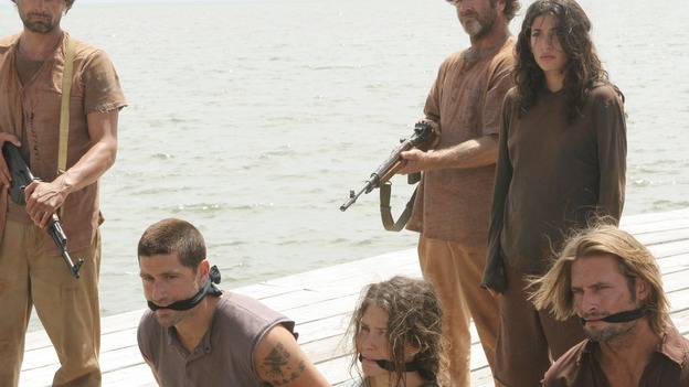 LOST -- "Live Together, Die Alone" - After discovering something odd just offshore, Jack and Sayid come up with a plan to confront "The Others" and hopefully get Walt back. Meanwhile, Eko and Locke come to blows as Locke makes a potentially cataclysmic decision regarding the "button" and the hatch, on the season finale of "Lost," WEDNESDAY, MAY 24 (9:00-11:00 p.m., ET), on the ABC Television Network. (ABC/MARIO PEREZ)MATTHEW FOX, EVANGELINE LILY, TANIA RAYMONDE, JOSH HOLLOWAY