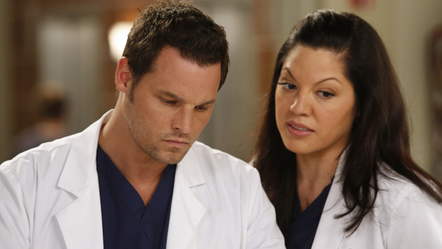 GREY'S ANATOMY - "I Was Made for Lovin' You" - Cristina and Owen continue to figure out their relationship amidst the pending lawsuit; and Bailey argues with Ben over plans for their upcoming nuptials. Meanwhile, Callie recruits Jackson to help find a solution to Derek's hand, but he is preoccupied by a shocking situation with April, on "Grey's Anatomy," THURSDAY, NOVEMBER 29 (9:00-10:02 p.m., ET) on the ABC Television Network. (ABC/KELSEY MCNEAL)JUSTIN CHAMBERS, SARA RAMIREZ