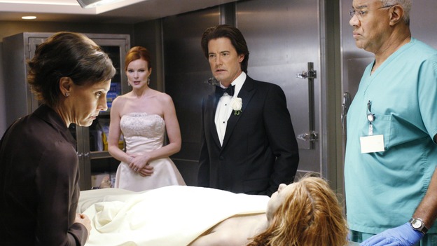 DESPERATE HOUSEWIVES - "It Takes Two" - Susan and Ian have their first official date while their respective lovers remain in comas, and Xaio-Mei, the surrogate mother of Gaby and Carlos' baby, delivers the long awaited bundle of joy, on "Desperate Housewives," SUNDAY, OCTOBER 1 (9:00-10:01 p.m., ET) on the ABC Television Network. (ABC/RON TOM)LAURIE METCALF, MARCIA CROSS, KYLE MACLACHLAN, RICK FITTS