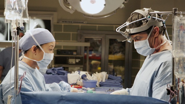 GREY'S ANATOMY - "Time After Time" - Izzie faces her past and finds comfort in George, while Alex becomes more attached to Jane Doe (Elizabeth Reaser), Meredith and Derek question their own status, and Cristina resolves to fight for her relationship with Burke -- despite her past with Colin Marlow (Roger Rees) -- on "Grey's Anatomy," THURSDAY, APRIL 19 (9:00-10:01 p.m., ET) on the ABC Television Network. (ABC/VIVIAN ZINK)SANDRA OH, ROGER REES