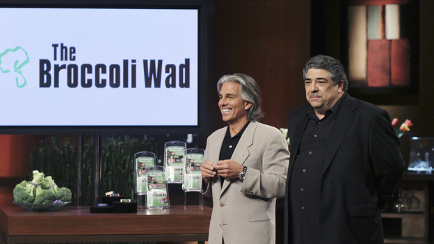 SHARK TANK - "Episode 203" - While successful comedian and businessman Jeff Foxworthy makes his debut as a guest "Shark" investor, Vincent Pastore ("The Sopranos") becomes the first celebrity to pitch a business proposition to the Sharks. He and his New Jersey business partner present a novel idea that could have everyone holding on tighter to their money. Also, a flight attendant and her husband, from Georgia, believe their unique portable child's seat will help make traveling with kids much easier; a duo from Florida believe they have the next big lifestyle clothing brand; an entrepreneur from North Carolina has an emotional attachment to a business his father started before he passed away; and there'll be an update on Tiffany Krumin, the maker of Ava the Elephant, a device that went from a home-made prototype to a mass-produced product sold in retail chains nationwide, on "Shark Tank," FRIDAY, APRIL 8 (8:00-9:00 p.m., ET) on ABC. (ABC/MICHAEL ANSELL)JOHNNY GENNARO, VINCENT PASTORE (BROCCOLI WAD)